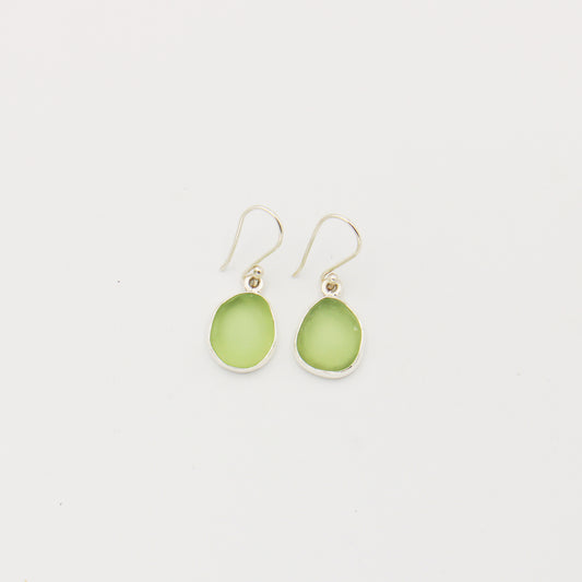 Beach Glass Ice Green Oval Sterling Earrings