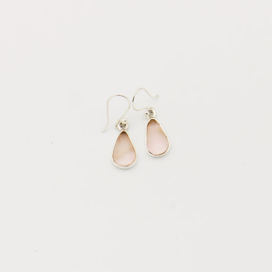Beach Glass Small Pink Teardrop Sterling Earrings