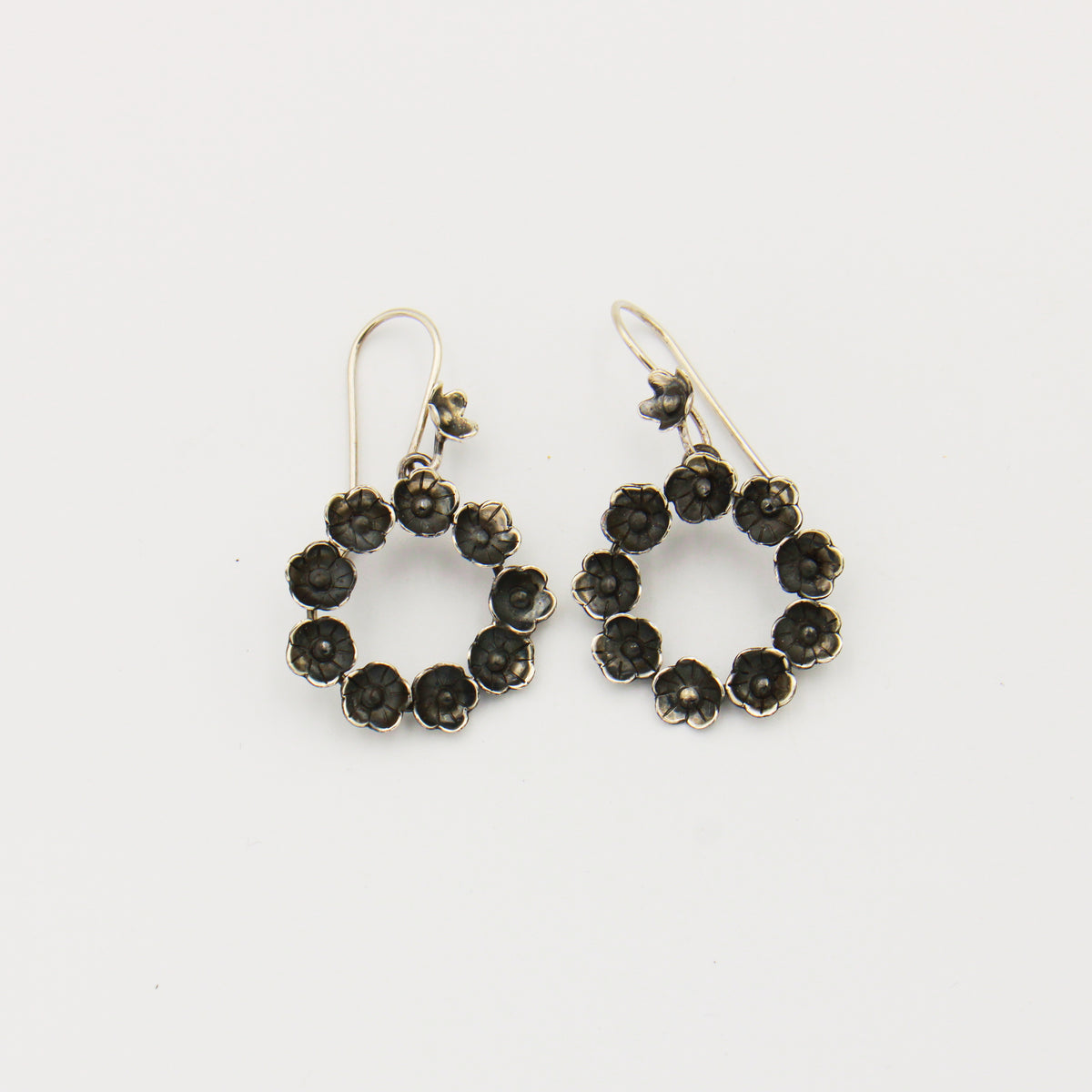 Oxidized Sterling Floral Wreath Earrings