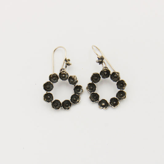 Oxidized Sterling Floral Wreath Earrings