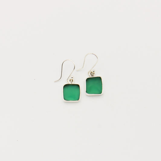 Beach Glass Ice Green Square Sterling Earrings