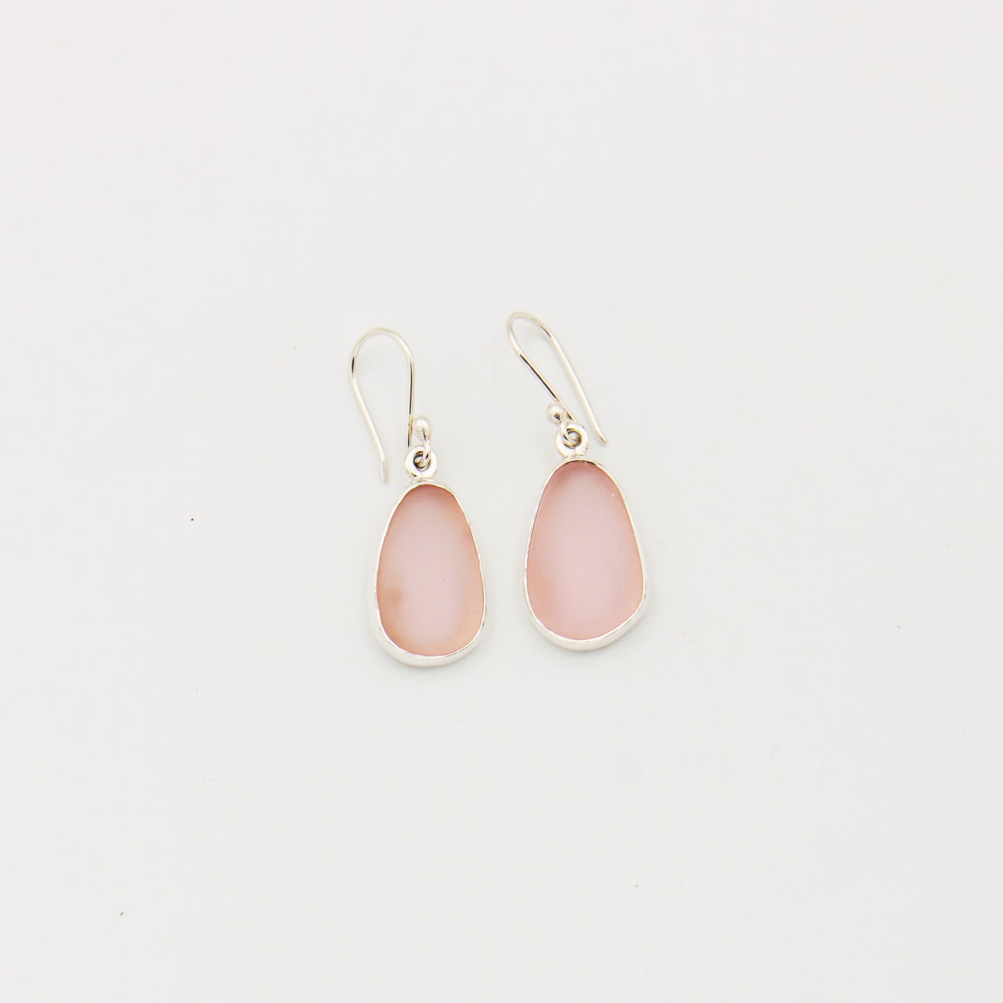 Beach Glass Pink Teardrop Sterling Earrings