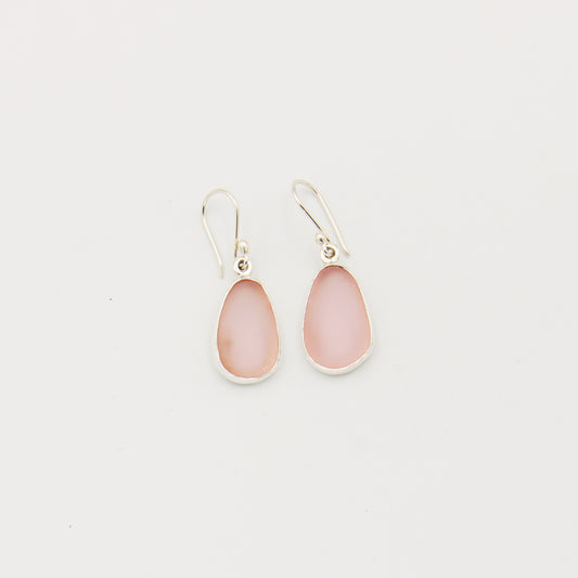 Beach Glass Pink Teardrop Sterling Earrings