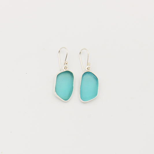 Beach Glass Ice Blue Ovoid Sterling Earrings