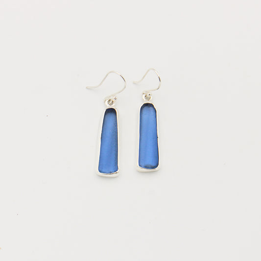 Beach Glass Blue Long Drop Sterling Earrings