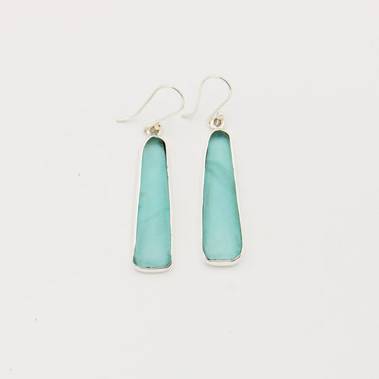 Beach Glass Ice Blue Long Drop Sterling Earrings