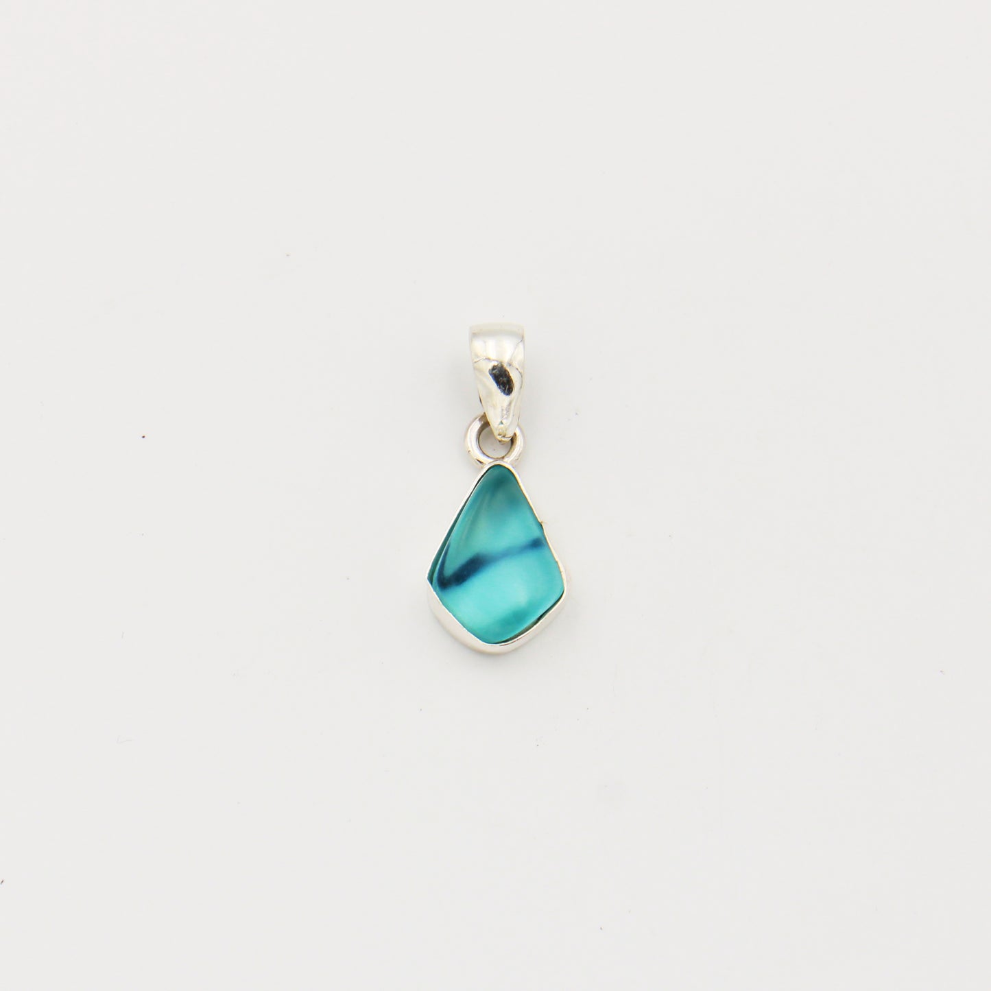 Beach Glass Aqua Pear Sterling Pendant
