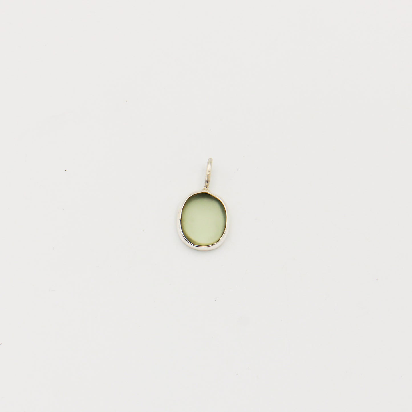 Beach Glass Ice Green Oval Sterling Pendant