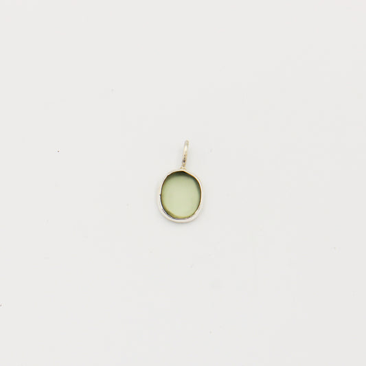 Beach Glass Ice Green Oval Sterling Pendant