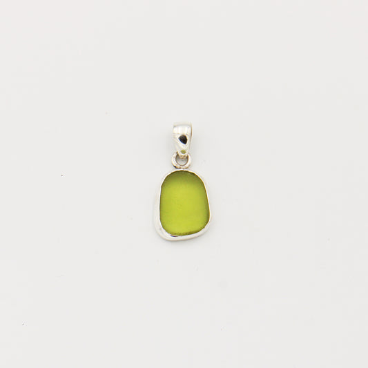 Beach Glass Ice Green Ovoid Sterling Pendant