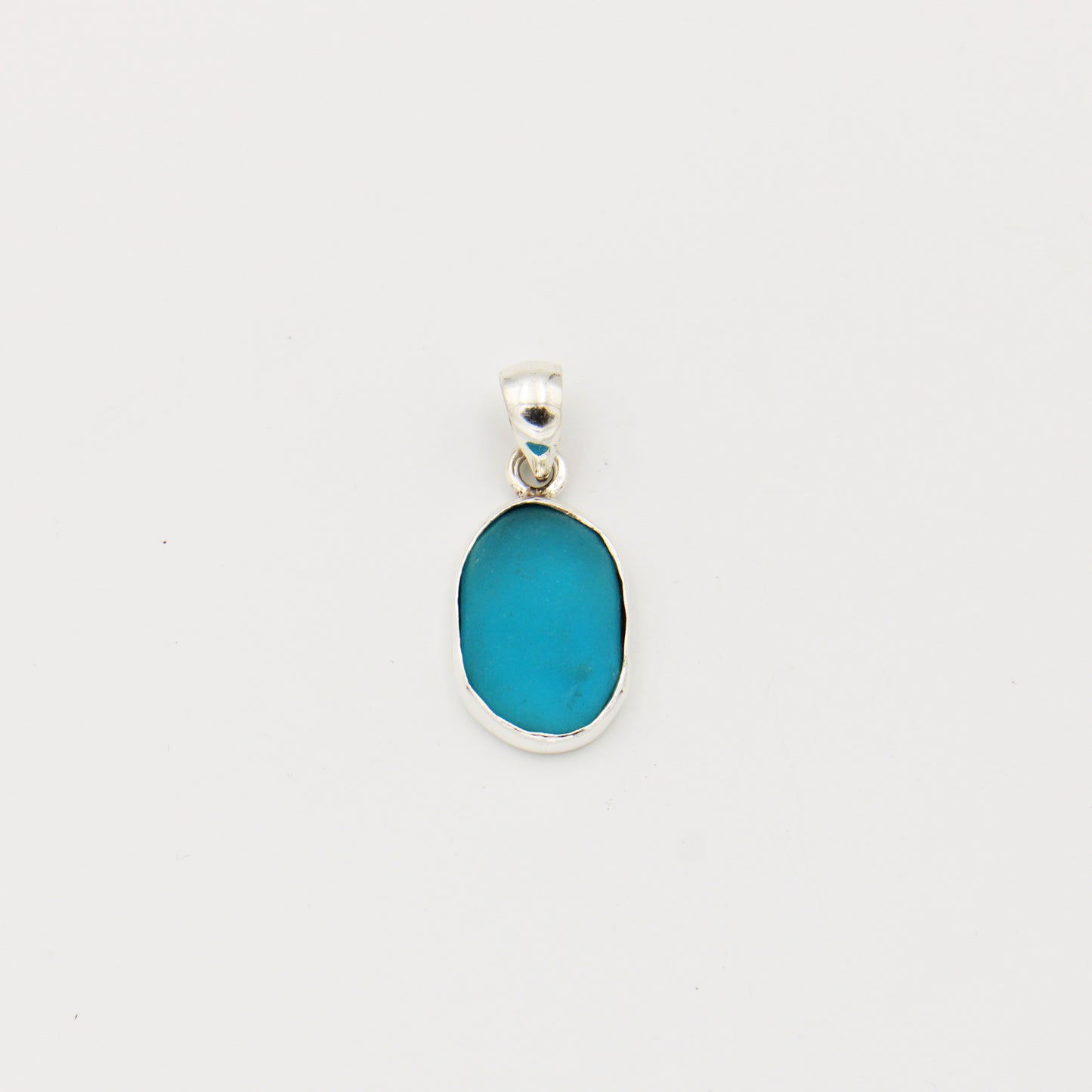 Beach Glass Aqua Large Oval Sterling Pendant