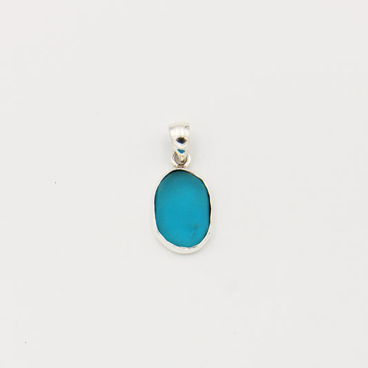 Beach Glass Aqua Large Oval Sterling Pendant