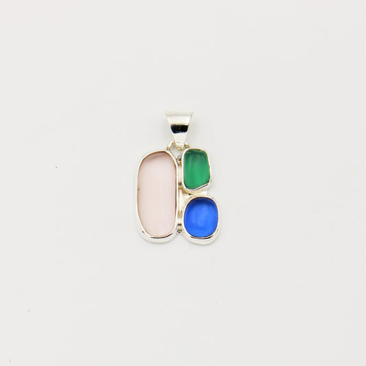 Beach Glass 3 Stone Sterling Pendant
