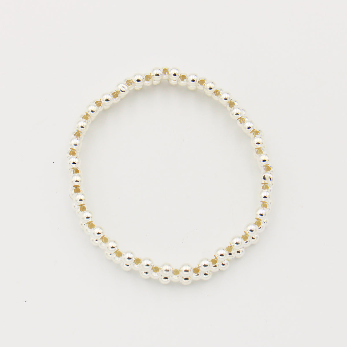 Sterling Silver Triple Bead Stretch Bracelet - Medium