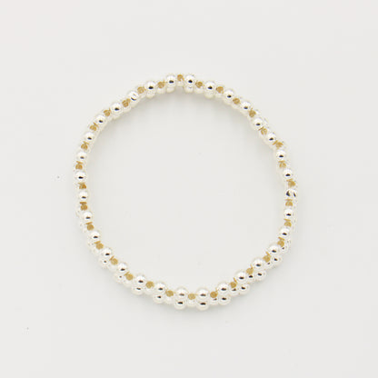 Sterling Silver Triple Bead Stretch Bracelet - Medium