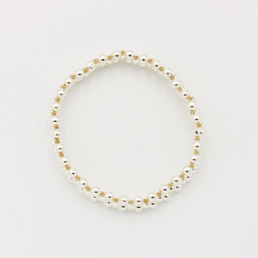 Sterling Silver Triple Bead Stretch Bracelet - Medium