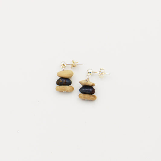 Leland Blue & Petoskey Pebble Sterling Drop Studs
