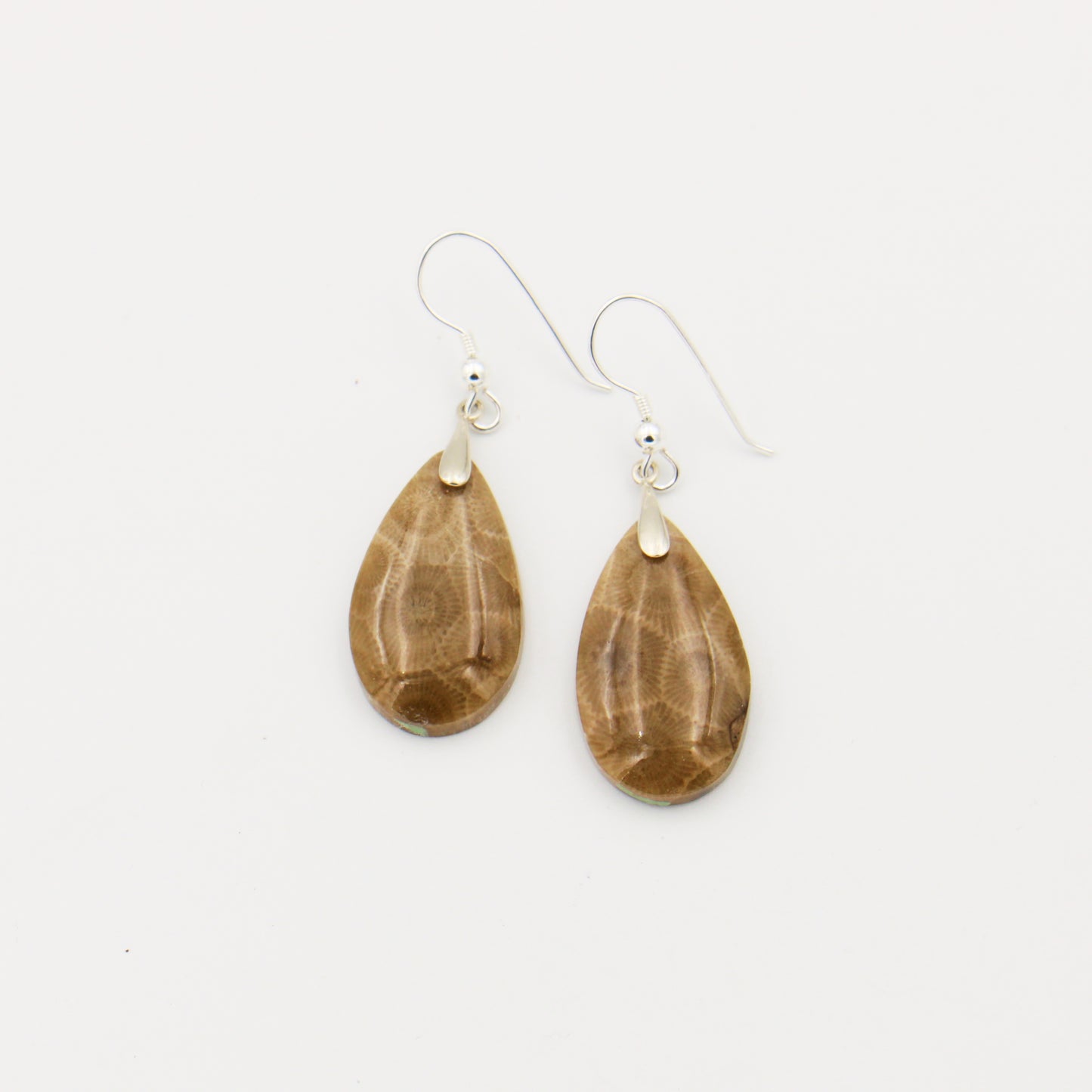 Petoskey Teardrop Slice Sterling Earrings