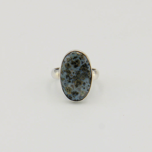 Pyrite in Agate Oval Sterling Ring Sz 8