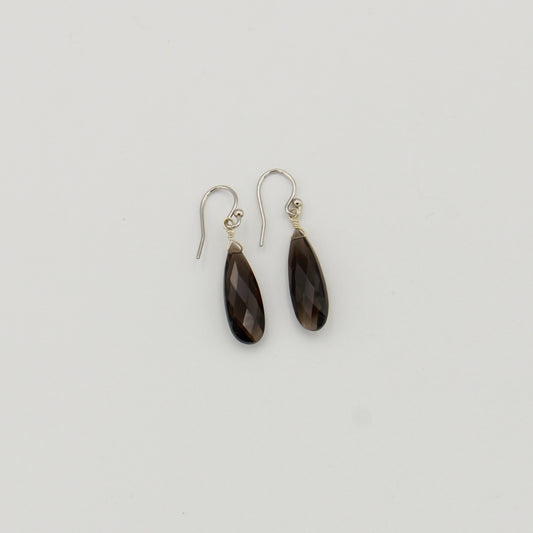 Smokey Quartz Faceted Drop Sterling Earrings