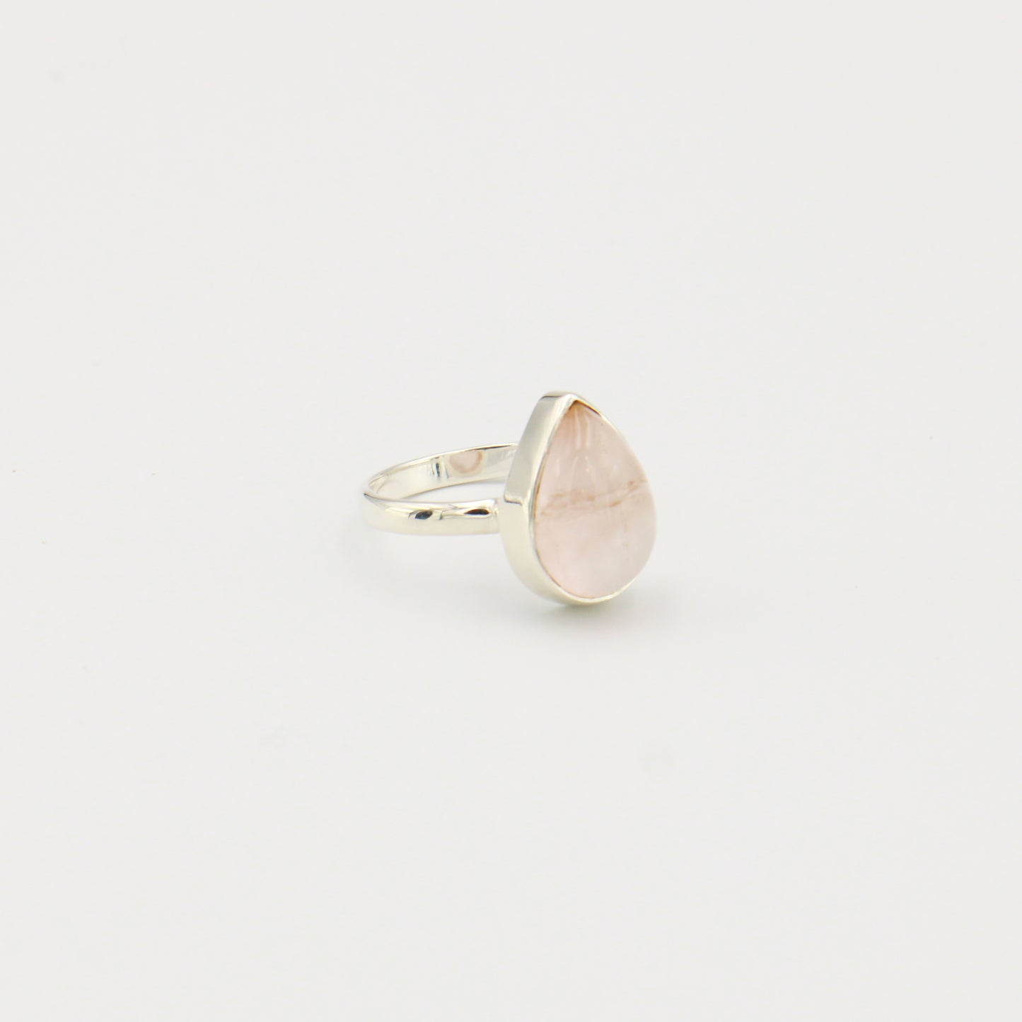 Rose Quartz Pear Sterling Ring Sz 7
