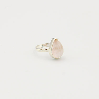 Rose Quartz Pear Sterling Ring Sz 7