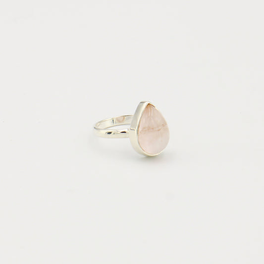 Rose Quartz Pear Sterling Ring Sz 7