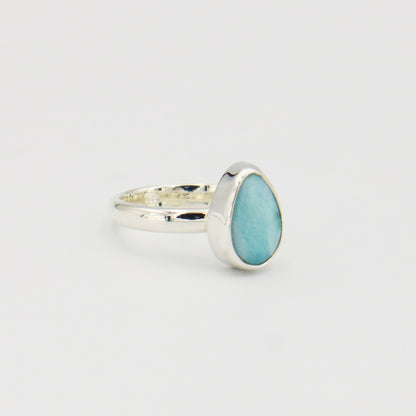 Larimar Pear Sterling Ring Sz 7