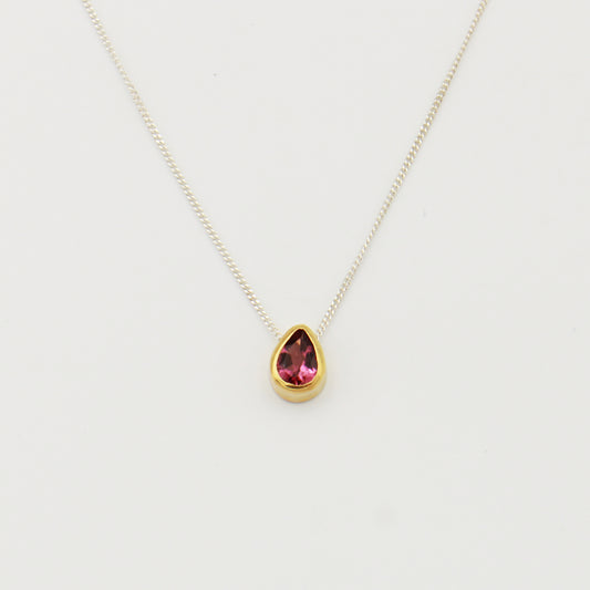 Pink Tourmaline Pear GP Sterling Necklace