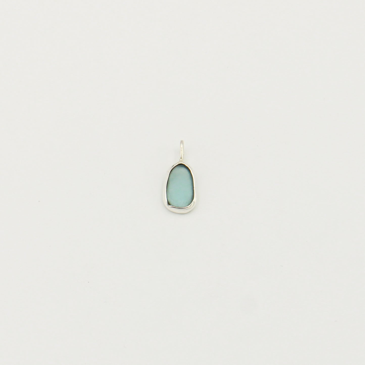 Beach Glass Ice Blue Small Ovoid Sterling Pendant
