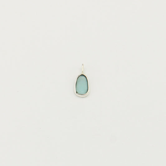 Beach Glass Ice Blue Small Ovoid Sterling Pendant
