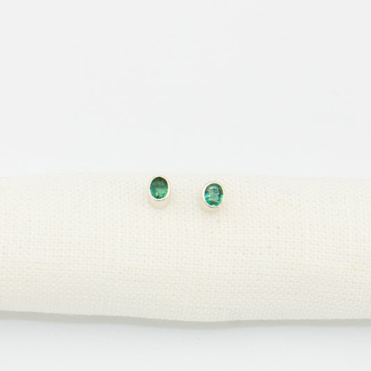 Emerald Small Oval Sterling Bezel Studs