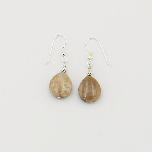 Petoskey Pear Drilled Sterling Earrings
