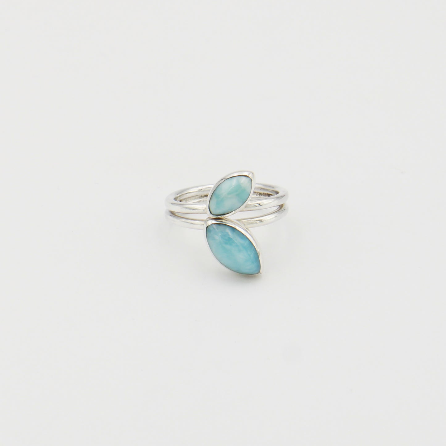 Larimar Marquis Leaves Sterling Ring Sz 8.5