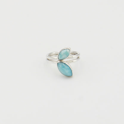 Larimar Marquis Leaves Sterling Ring Sz 8.5
