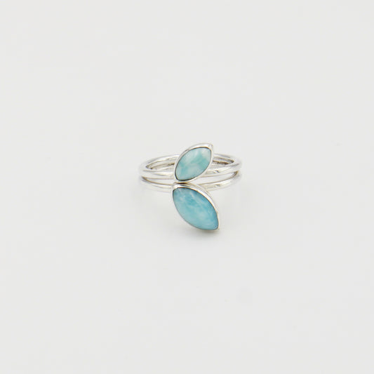 Larimar Marquis Leaves Sterling Ring Sz 8.5
