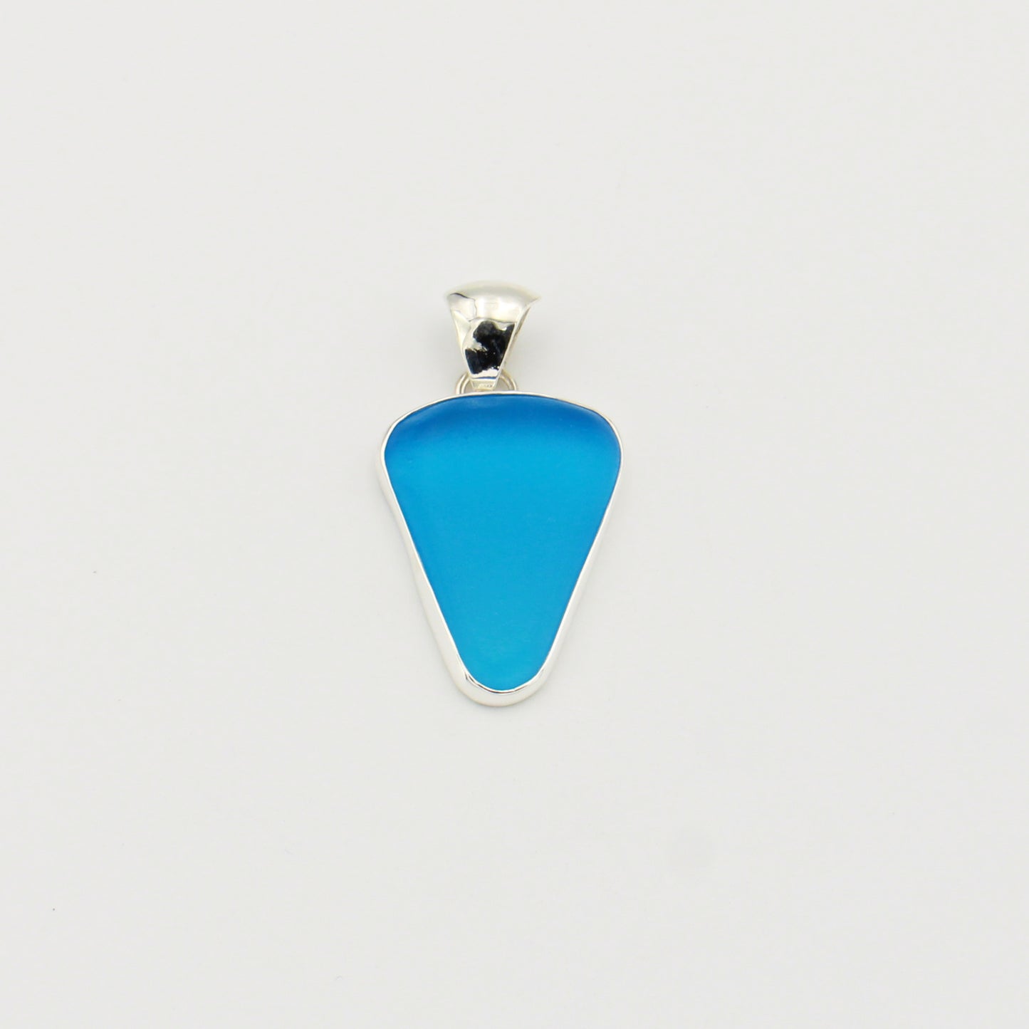 Beach Glass Large Aqua Triangle Sterling Pendant