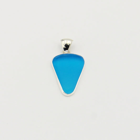 Beach Glass Large Aqua Triangle Sterling Pendant