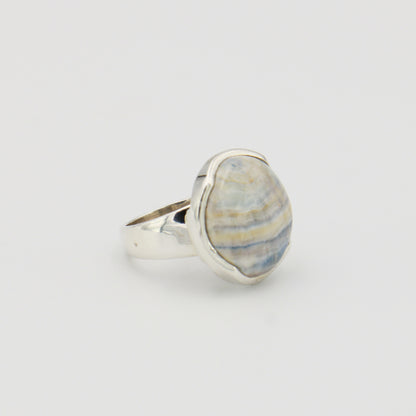 Blue Scheelite Round Sterling Ring Sz 7