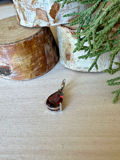 Garnet Pear Prong Sterling Pendant