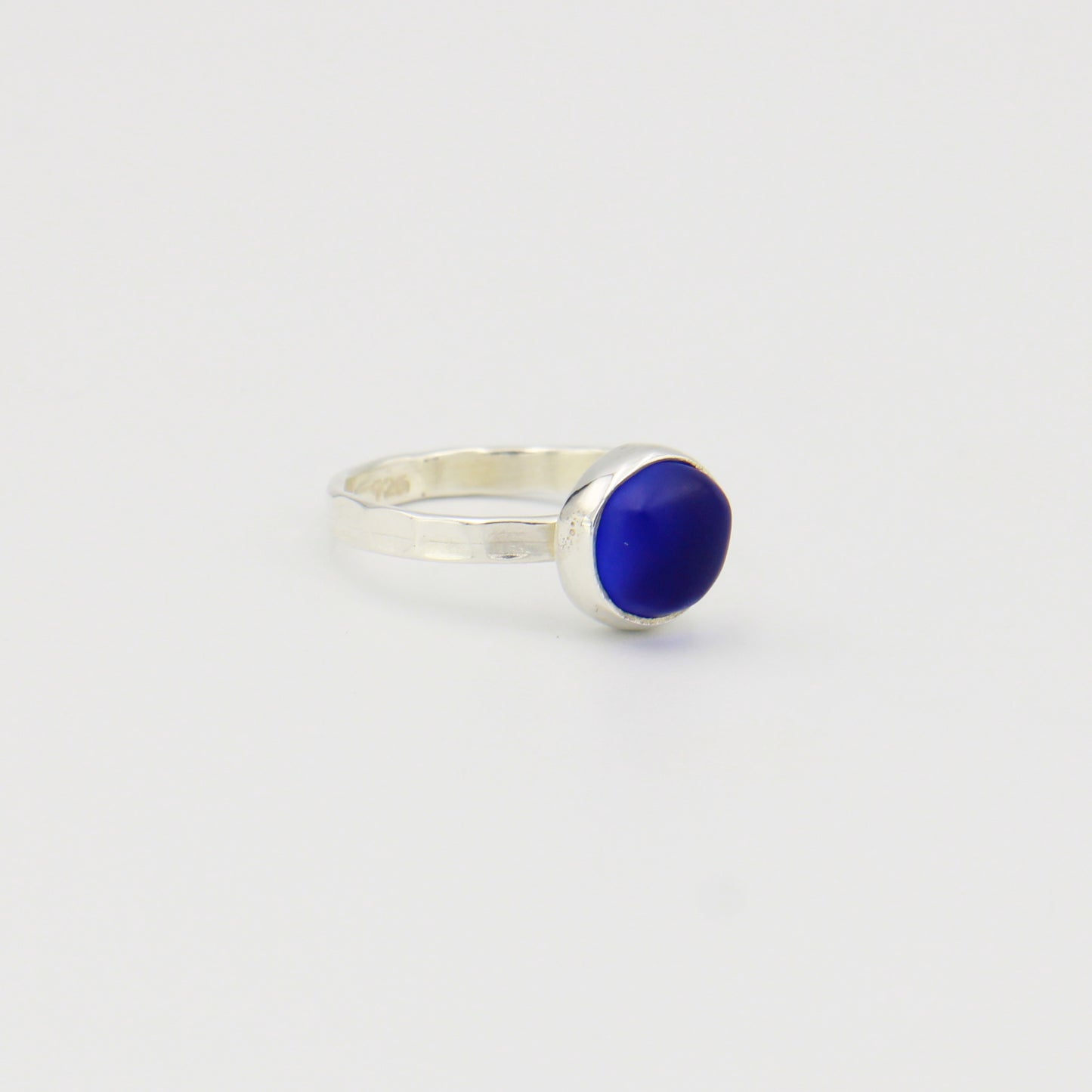 Cobalt Beach Glass Sterling Ring Sz 6