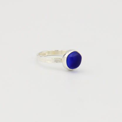Cobalt Beach Glass Sterling Ring Sz 6