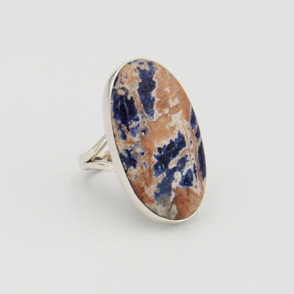 Sodalite Large Oval Statement Sterling Ring Sz 8