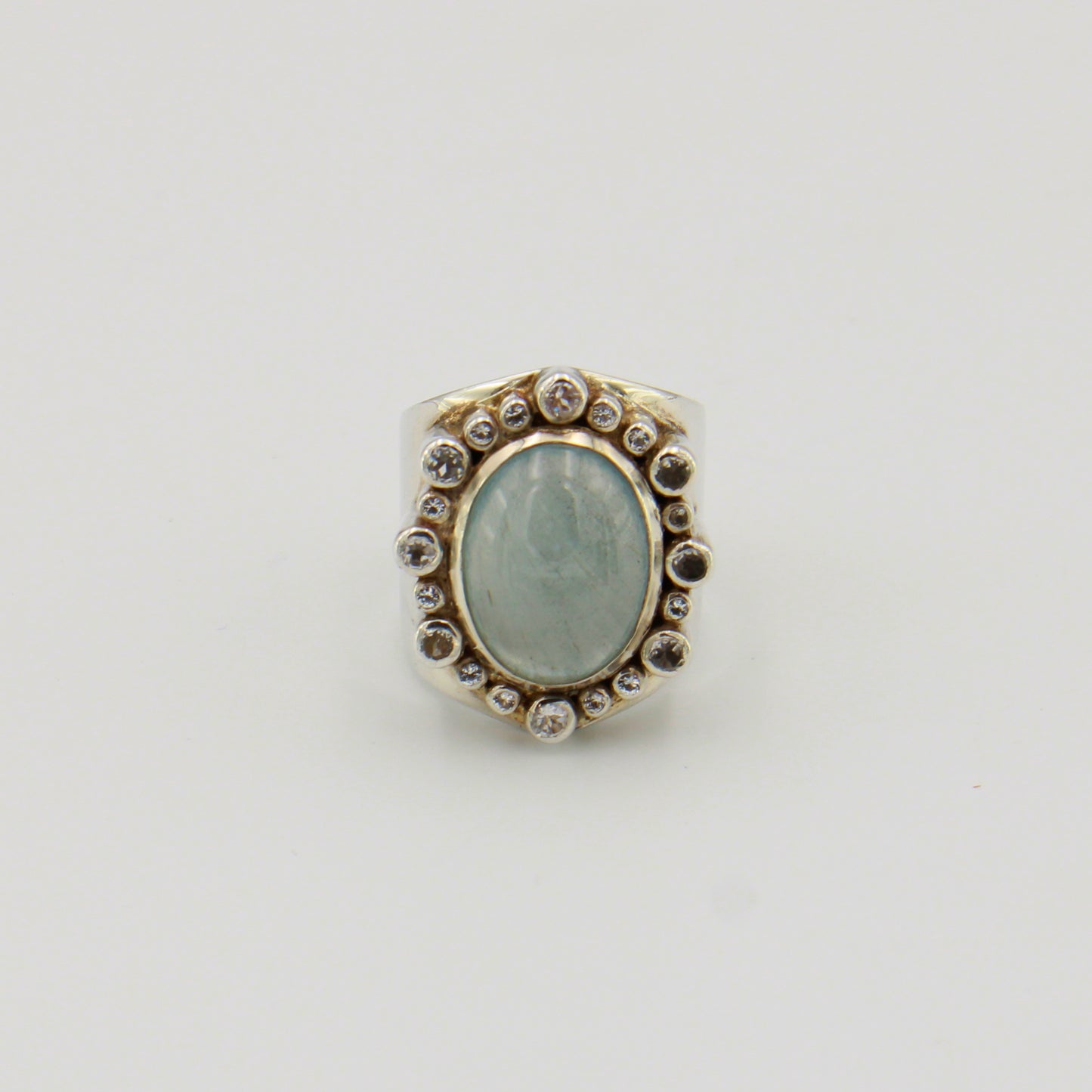 Aquamarine Oval Wide Sterling Ring Sz 8