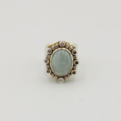 Aquamarine Oval Wide Sterling Ring Sz 8