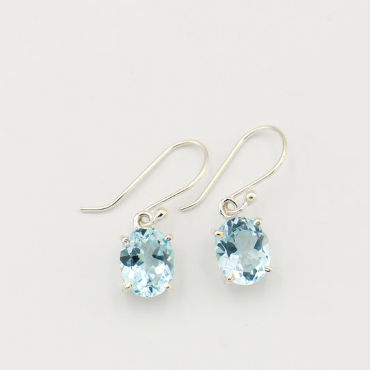 Blue Topaz Oval Prong Set Sterling Earrings
