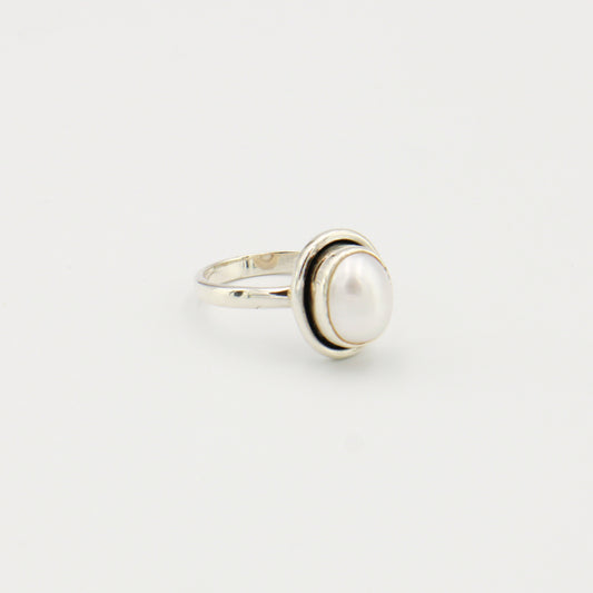 Pearl Mirror Bezel Sterling Ring Sz 10