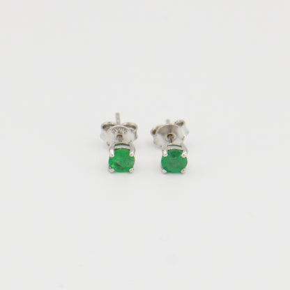 Emerald Round Prong Sterling Studs 4mm