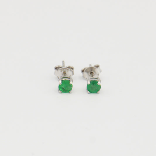 Emerald Round Prong Sterling Studs 4mm