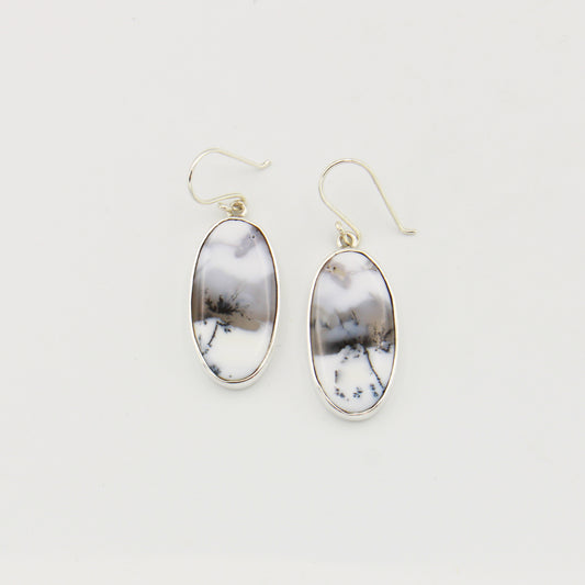 Dendritic Agate Large Oval Sterling Earrings